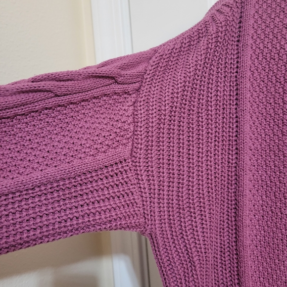GAP Cable Knit V-Neck Fisherman Cotton Tunic Sweater Damson Pink S - Picture 8 of 10
